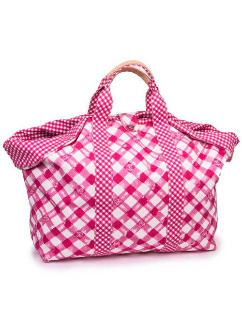 Sac CHANEL Cabas rose et blanc