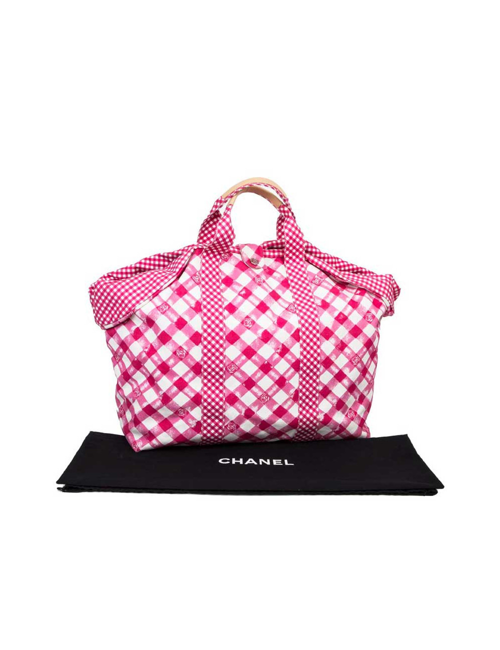 Sac CHANEL Cabas rose et blanc