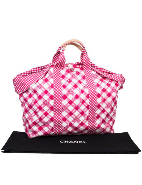 Sac CHANEL Cabas rose et blanc