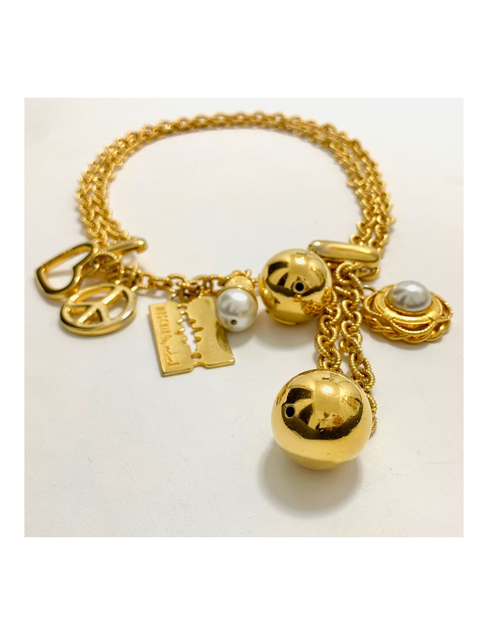 Collier ceinture MOSCHINO by Redwall chaine dorée et charms