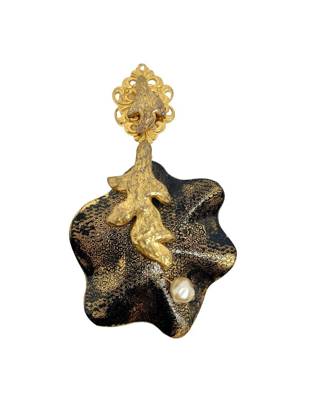 Boucles d'oreilles clips feuille bronze et doré vintage non signées