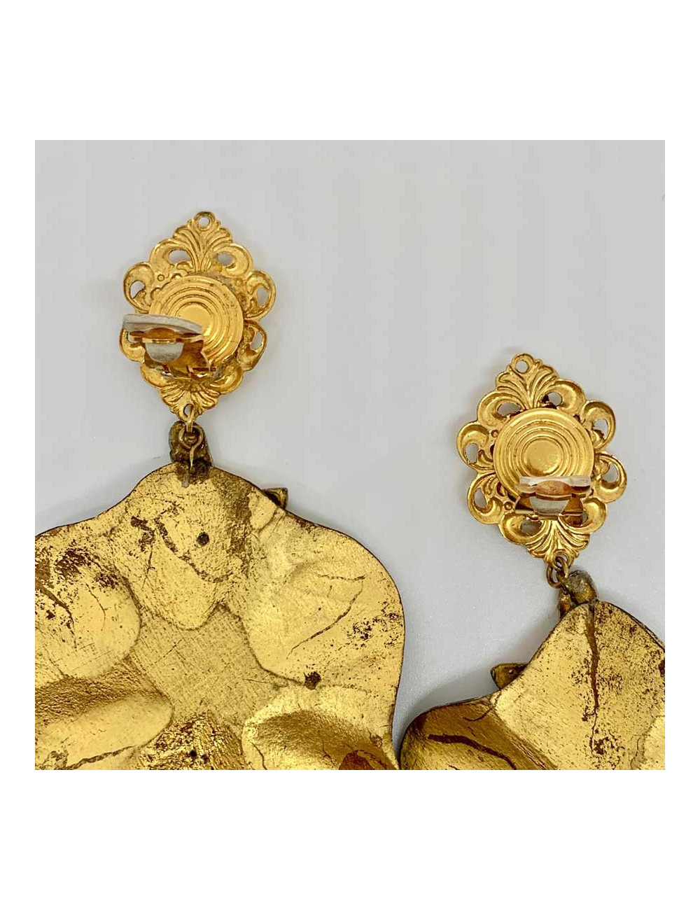 Boucles d'oreilles clips feuille bronze et doré vintage non signées