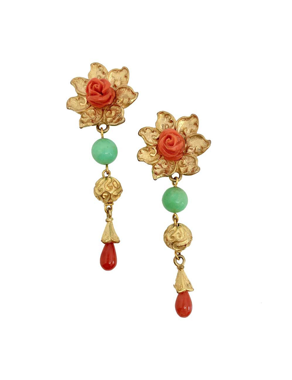 Boucles d'oreille fleur YSL vintage en métal doré