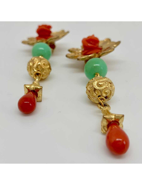 Boucles d'oreille fleur YSL vintage en métal doré