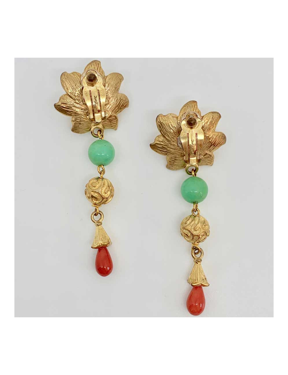 Boucles d'oreille fleur YSL vintage en métal doré