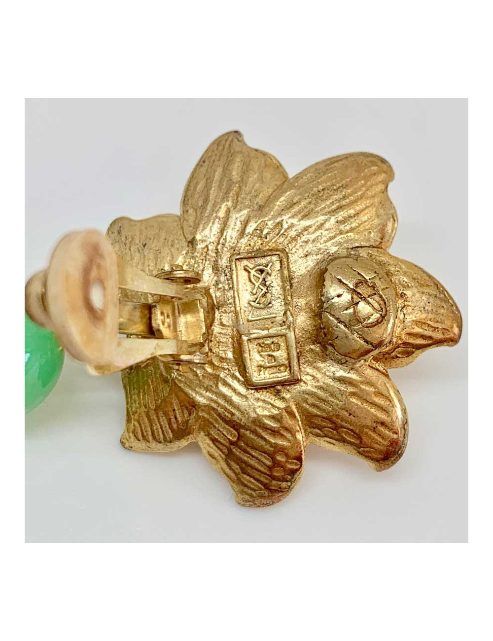 Boucles d'oreille fleur YSL vintage en métal doré