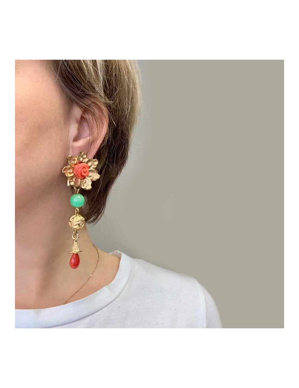 Boucles d'oreille fleur YSL vintage en métal doré