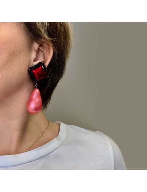 Boucles d'oreille perle rose non signés