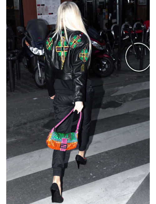 Veste GIANNI VERSACE cuir broderies vintage