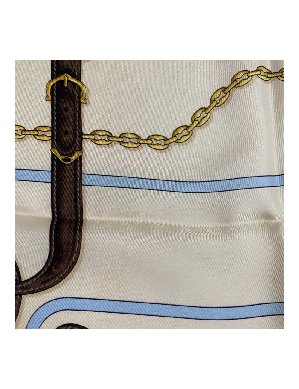 Foulard Must de Cartier vintage en soie marron, beige et bleu 