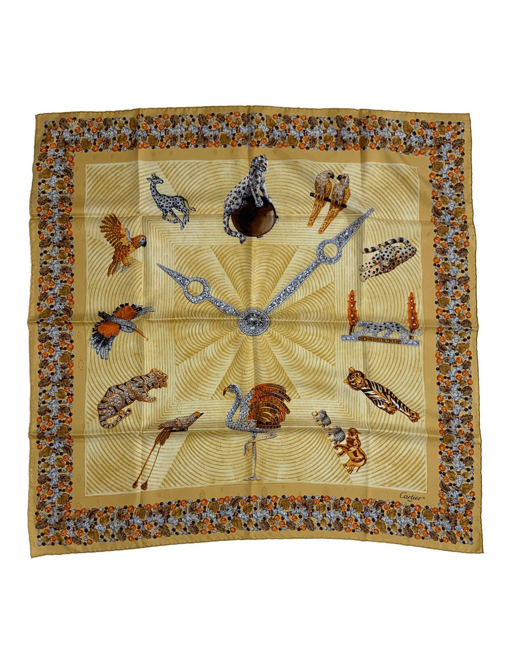 CARTIER clock print silk square scarf