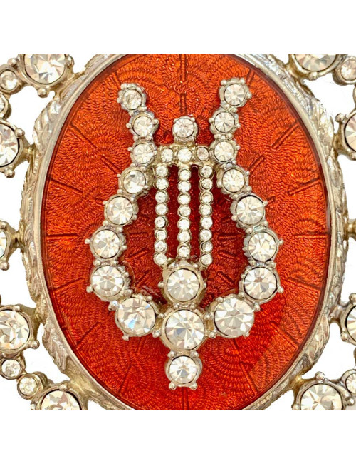 Broche Lyre DIOR en strass et résine orange