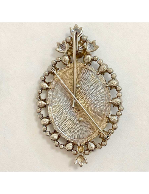 Broche Lyre DIOR en strass et résine orange