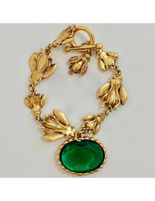 Bracelet Abeille doré en métal non signé 