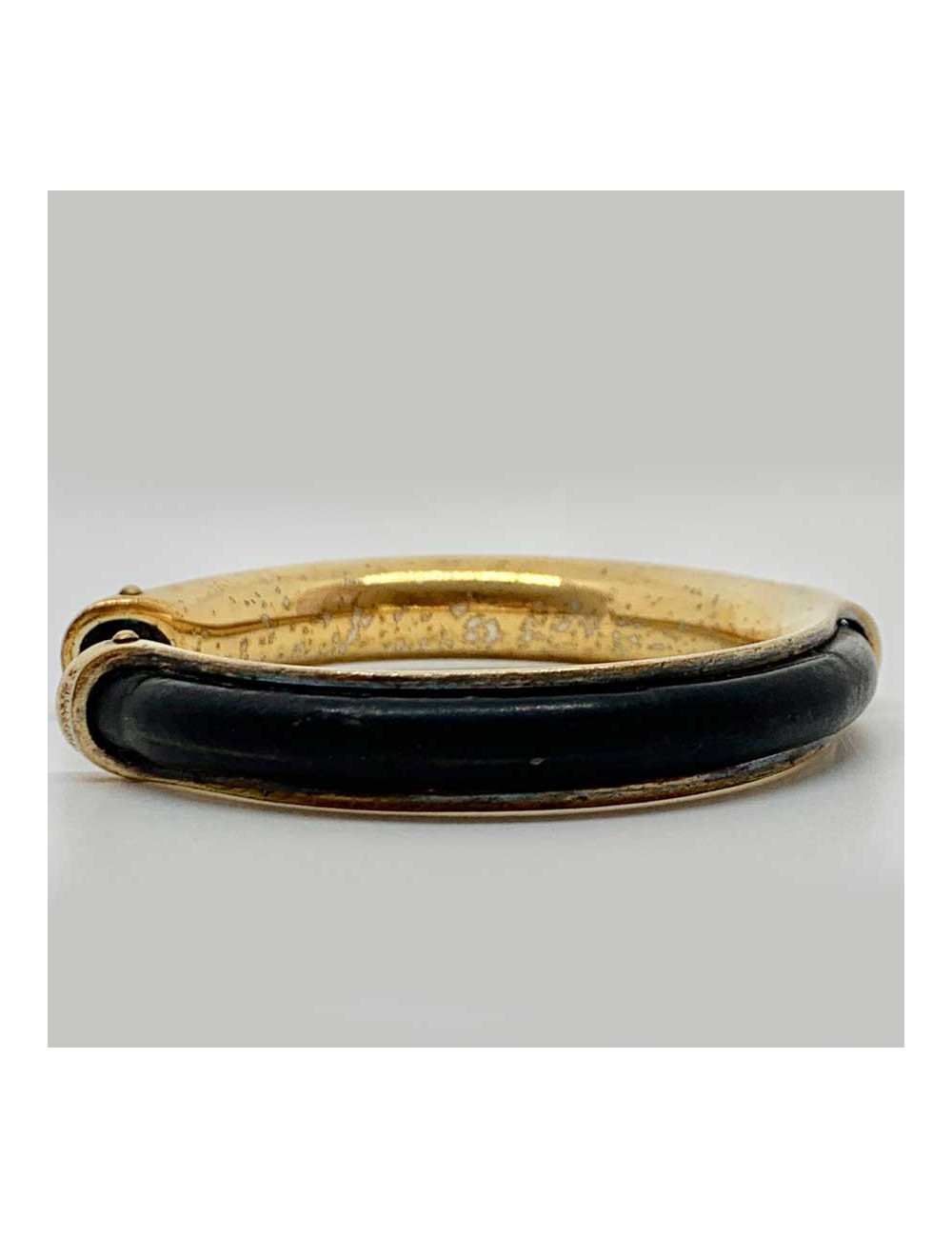 Bracelet vintage HERMES cuir noir laiton doré