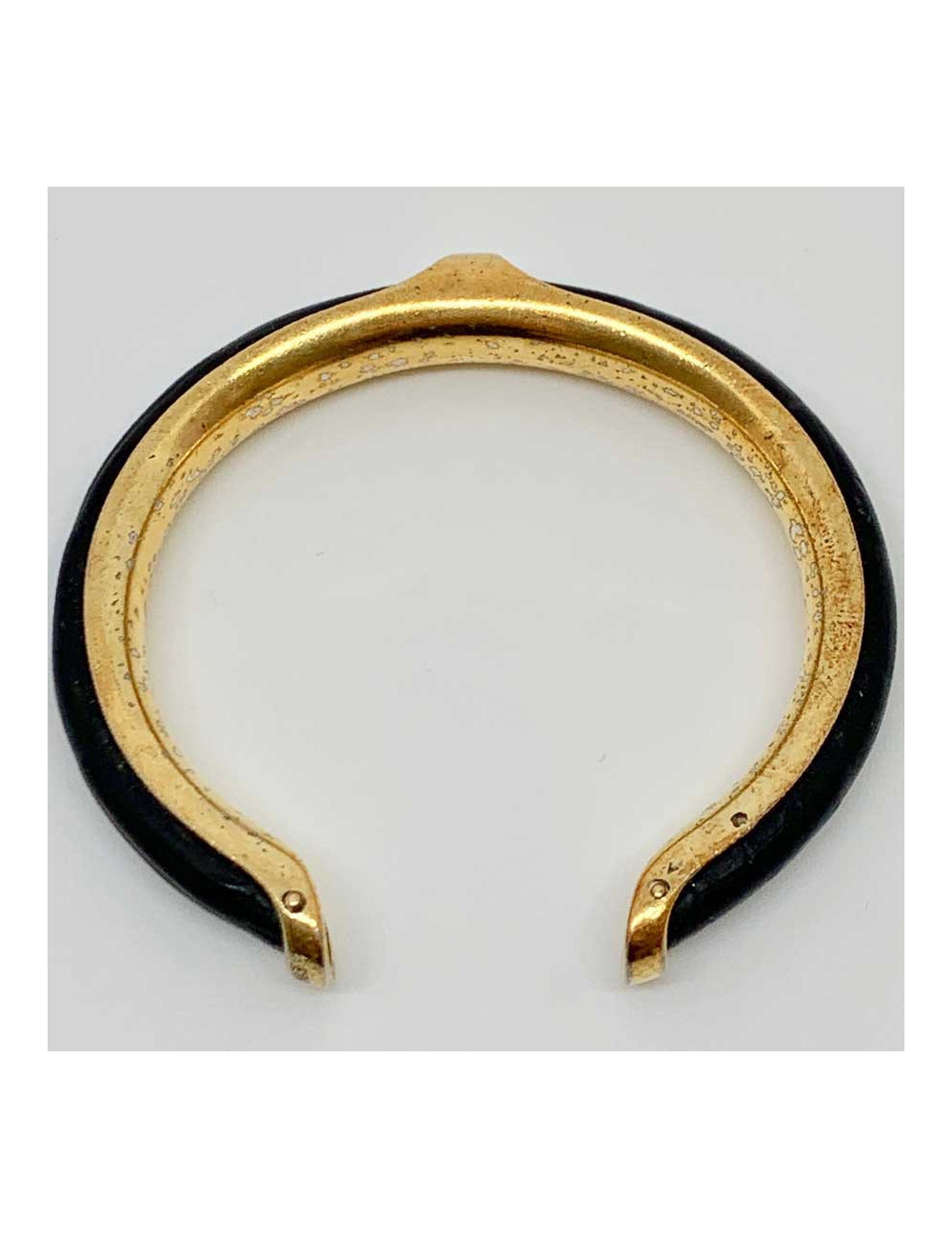 Bracelet vintage HERMES cuir noir laiton doré