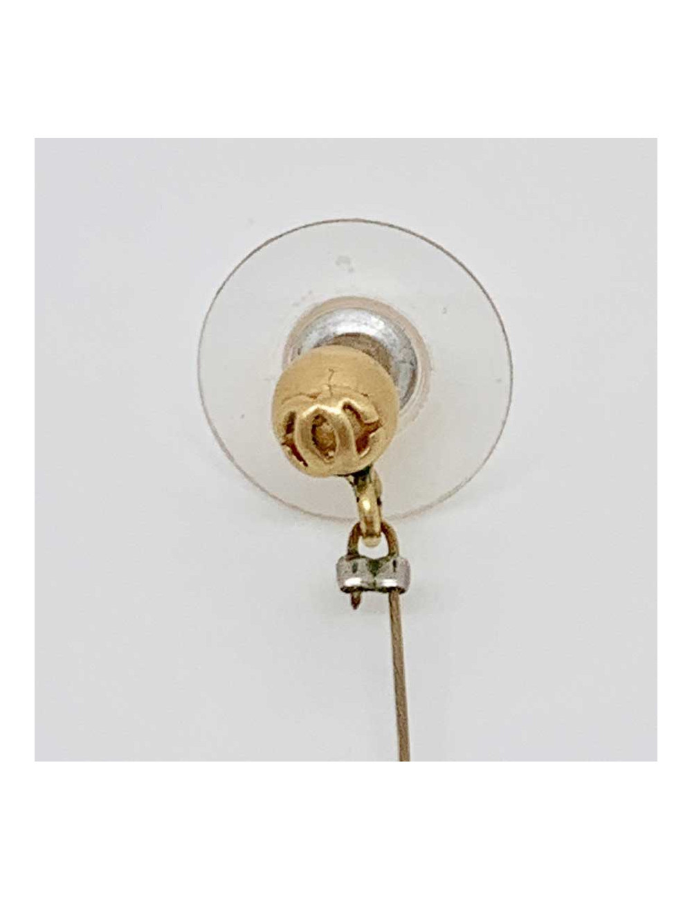 Boucles d'oreille CHANEL CC pendant couleur or mat