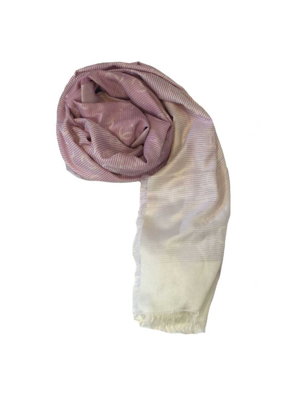 CHANEL shawl with small fringes in pink and white cotton and silk