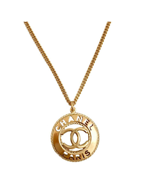 Collier pendentif CHANEL PARIS CC doré 