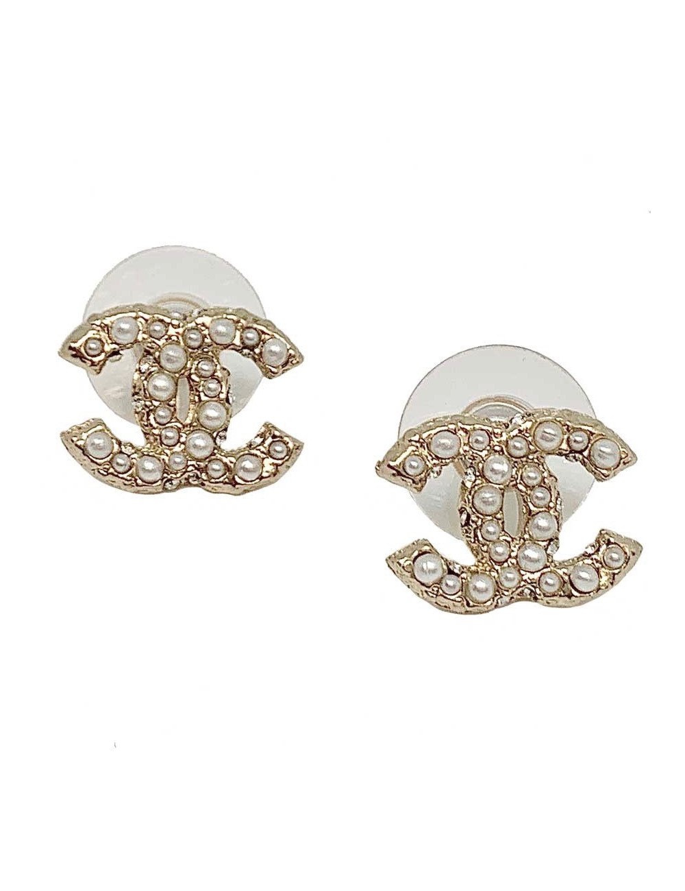 Boucles d'oreille CHANEL doré or pâle et perles nacrées