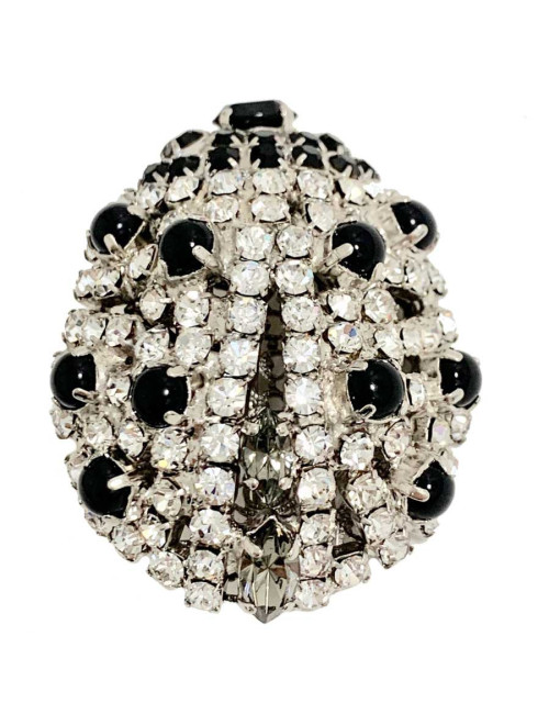 Broche COCCINELLE strass noir et transparent