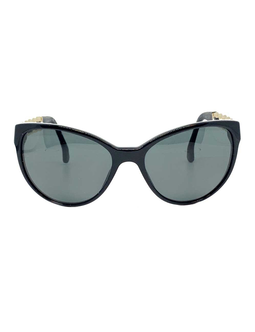 Lunettes CHANEL chaine et cuir noir et or