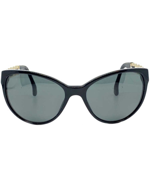 Lunettes CHANEL chaine et cuir noir et or