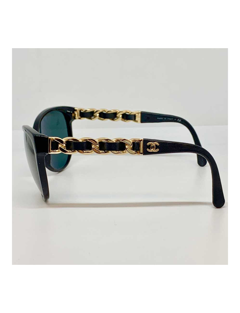Lunettes CHANEL chaine et cuir noir et or