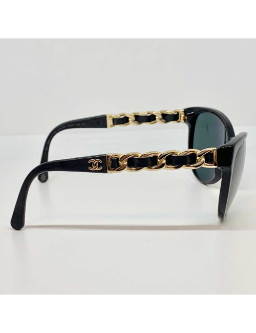 Lunettes CHANEL chaine et cuir noir et or