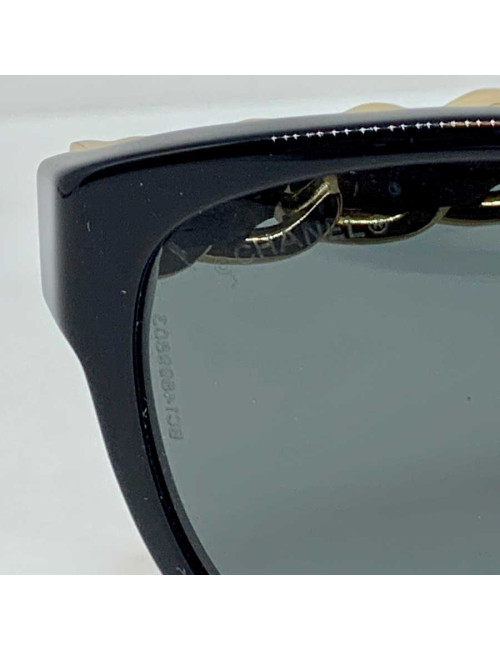 Lunettes CHANEL chaine et cuir noir et or