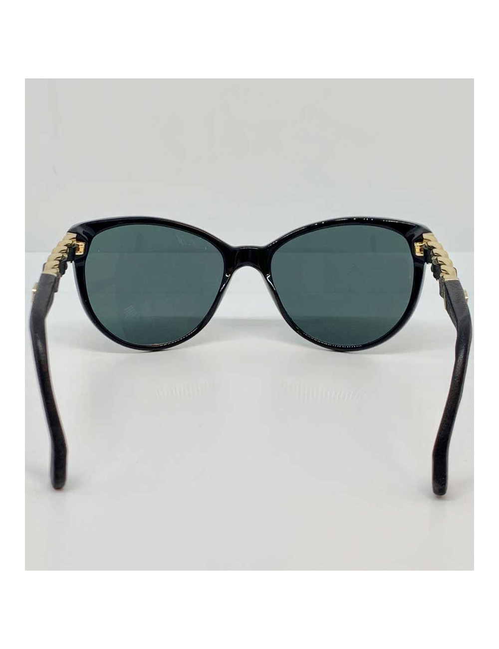 Lunettes CHANEL chaine et cuir noir et or