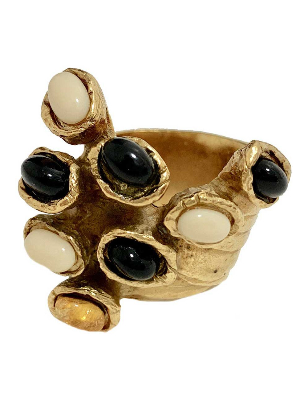 Bague beige et noir YSL SAINT LAURENT par Stefano Pilati