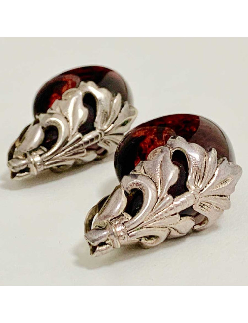 Clips Isabel Canovas ambre foncé et métal argenté