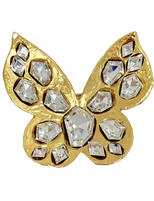 Broche Papillon SAINT LAURENT rive gauche strass et doré