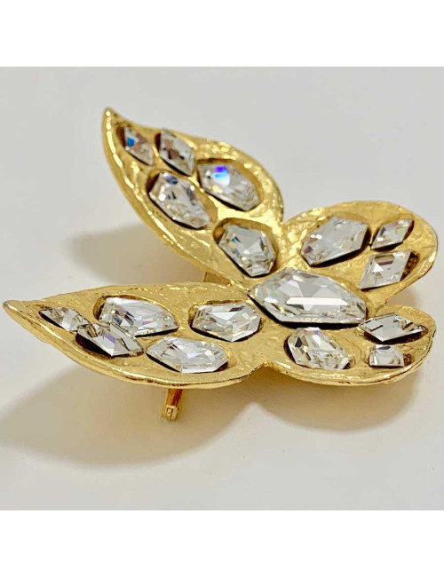 Broche Papillon SAINT LAURENT rive gauche strass et doré