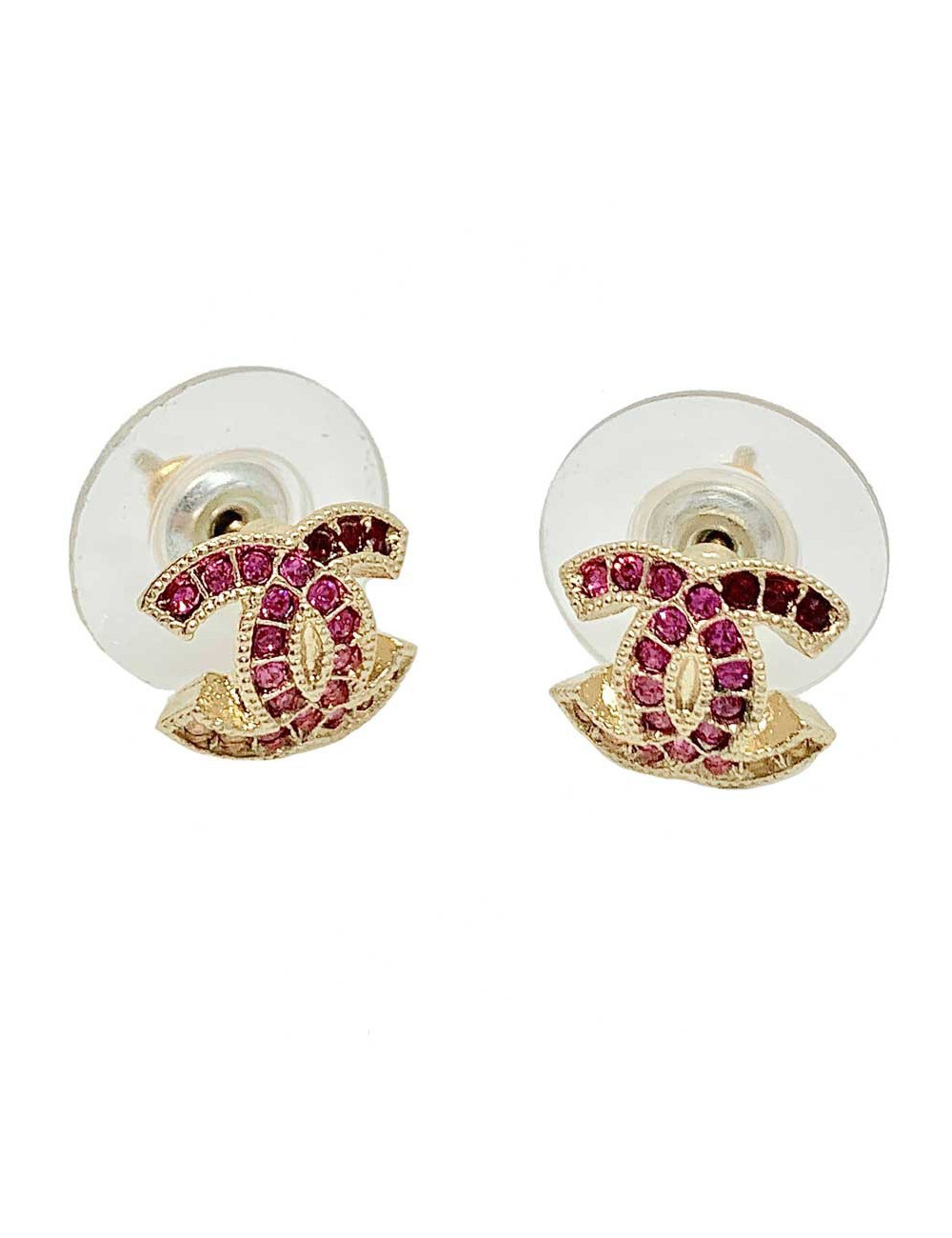 Clous strass CHANEL grenat et métal doré