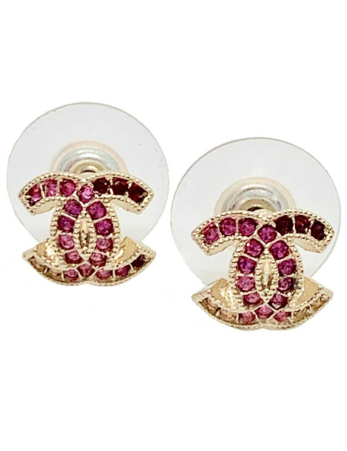 Clous strass CHANEL grenat et métal doré