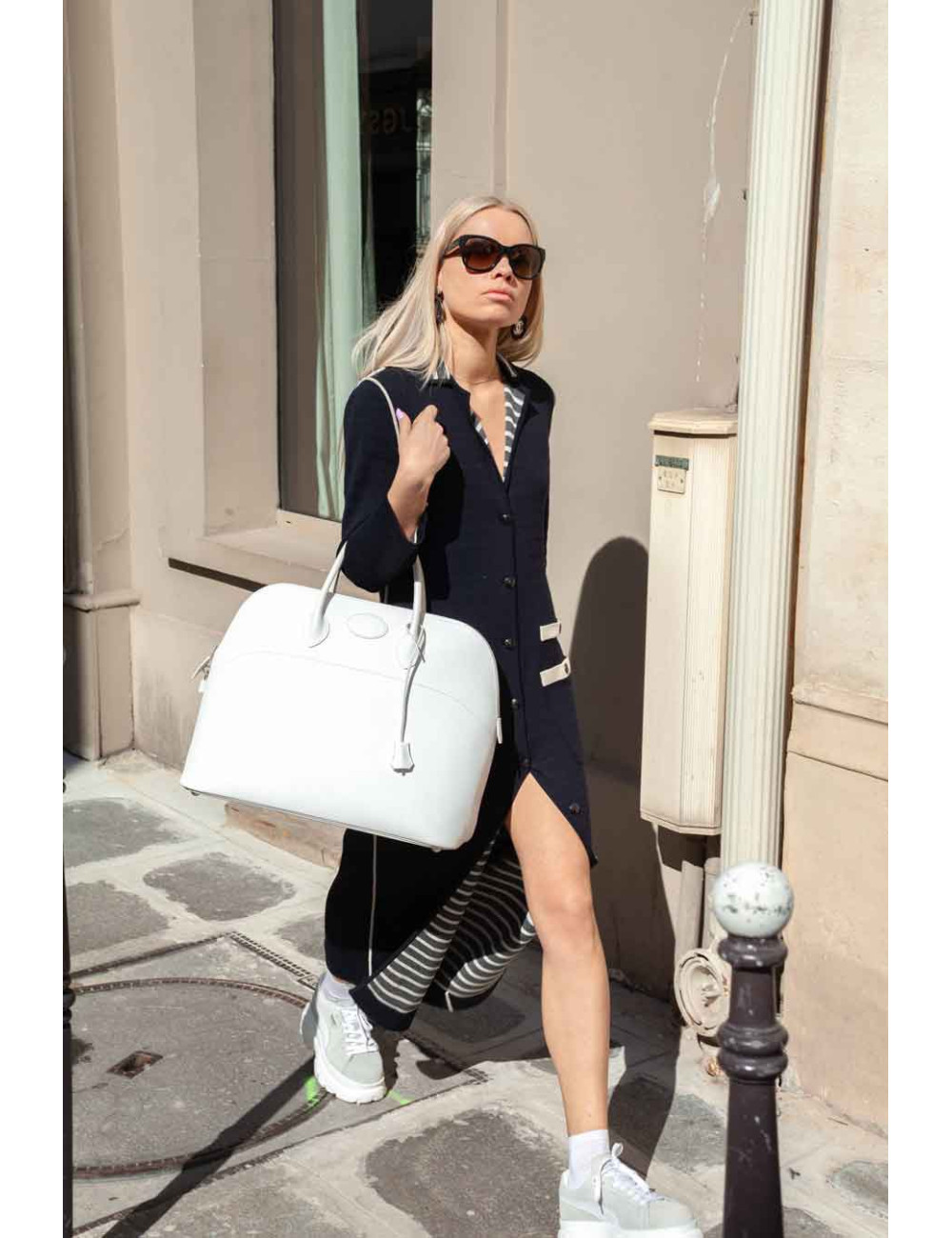 Grand sac Bolide HERMES en cuir epsom blanc 