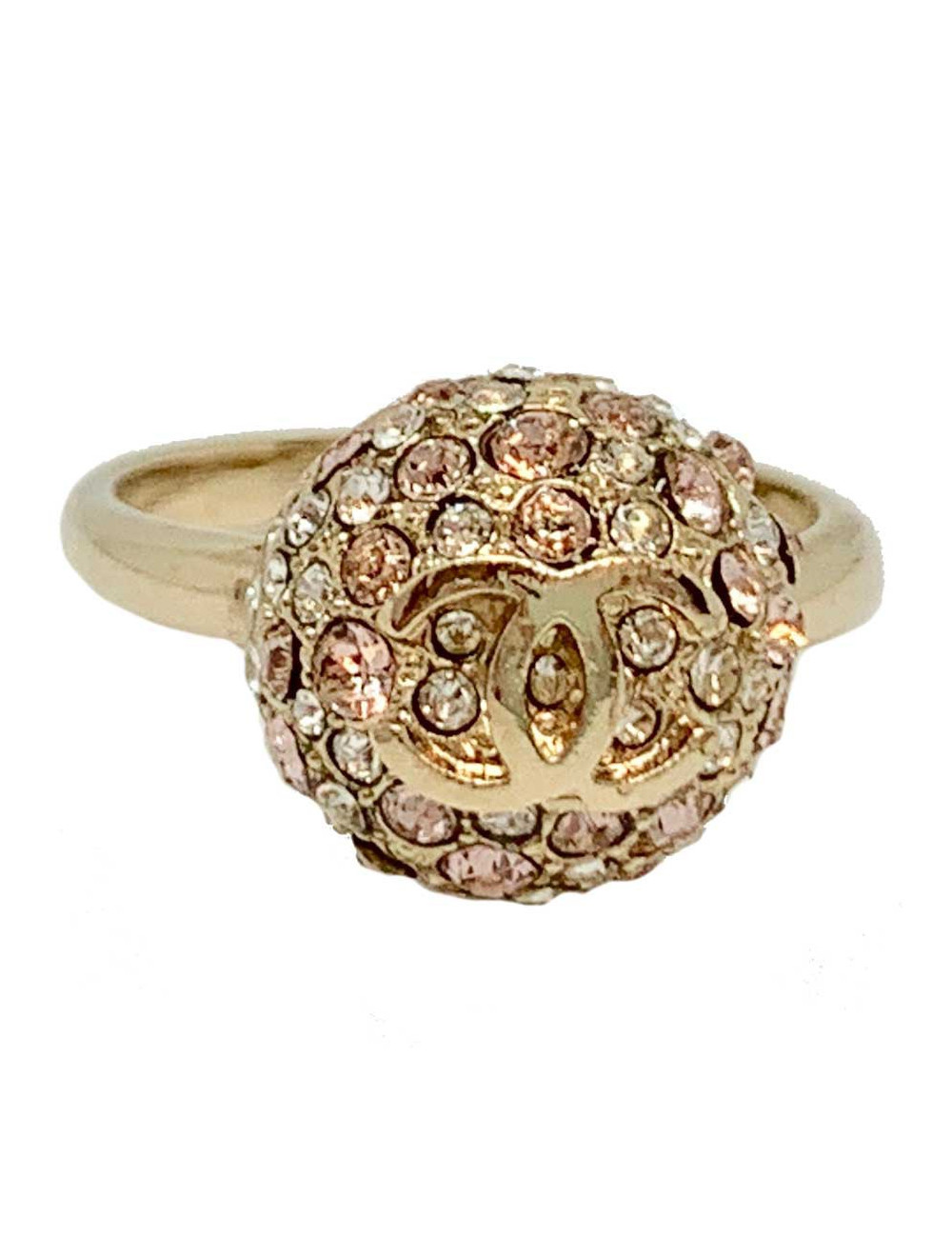 Bague strass CHANEL T52 couleur or pâle