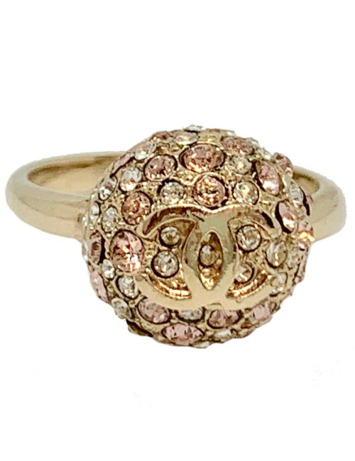 Bague strass CHANEL T52 couleur or pâle
