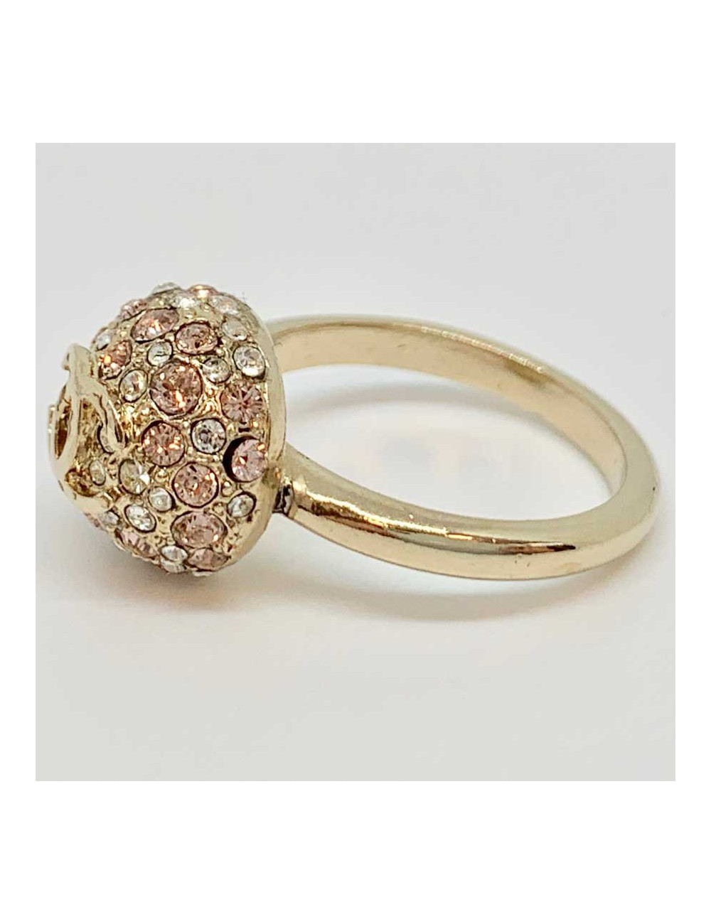 Bague strass CHANEL T52 couleur or pâle