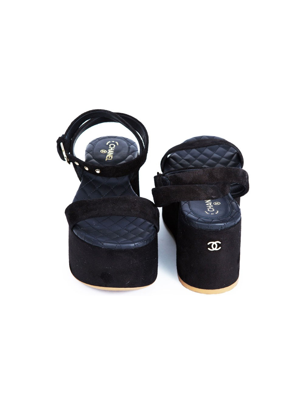 Sandales CHANEL T 36.5 veau velours noir