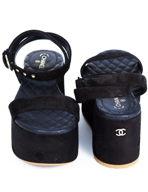 Sandales CHANEL T 36.5 veau velours noir