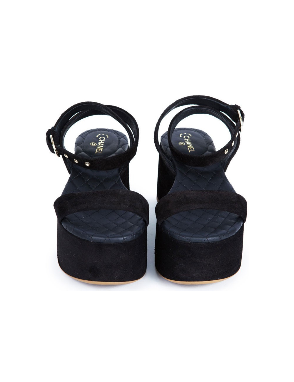 Sandales CHANEL T 36.5 veau velours noir