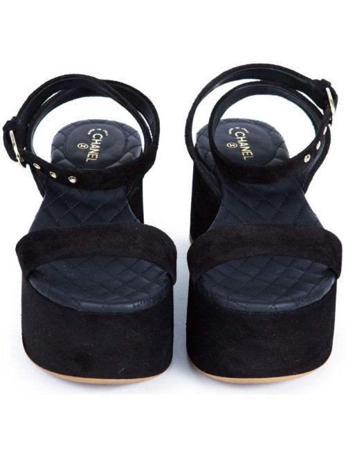 Sandales CHANEL T 36.5 veau velours noir