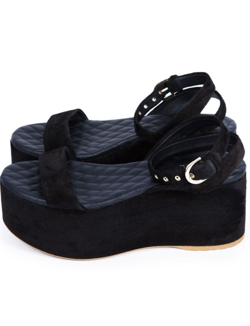 Sandales CHANEL T 36.5 veau velours noir