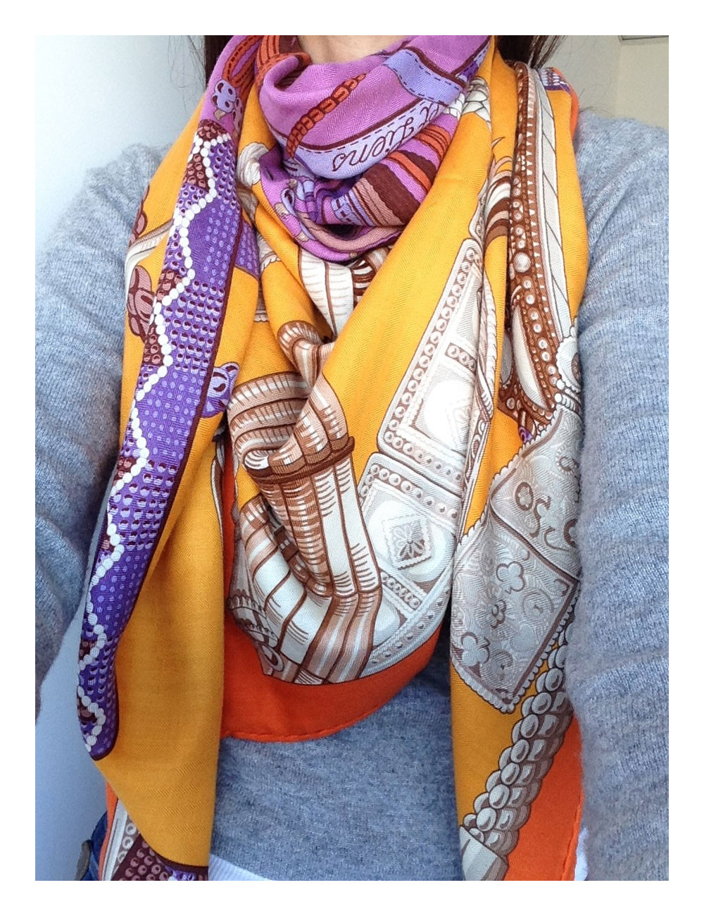 Châle HERMÈS cachemire et soie violet et orange