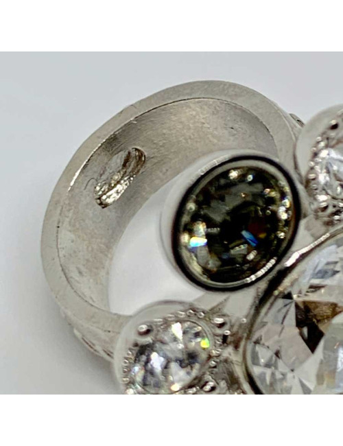 Bague CHANEL strass et métal argenté T53