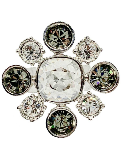 Bague CHANEL strass et métal argenté T53