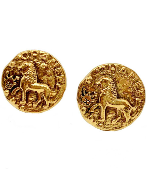Boucles d'oreille  CHANEL  Zodiaque "Lion" Vintage